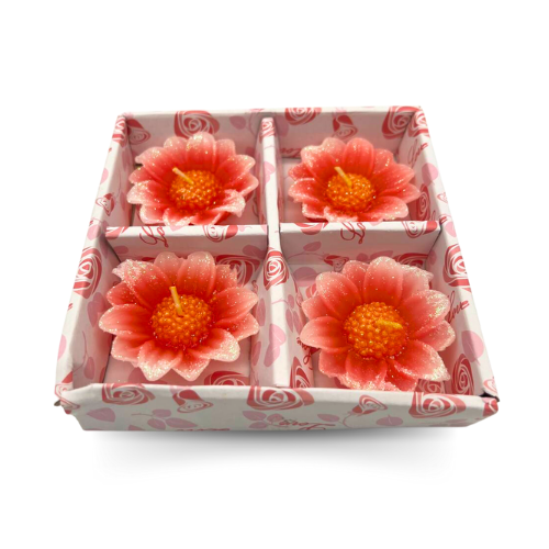 set of 4 Beautiful Flower Shape Peach Candles