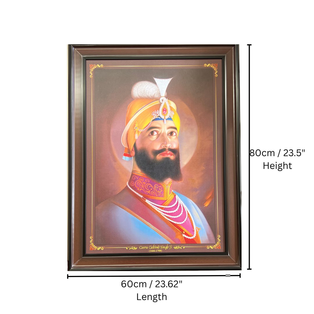 Guru Gobind Singh Ji Portrait Wall Hanging – 80cm x 60cm Large Religious Frame with Hooks