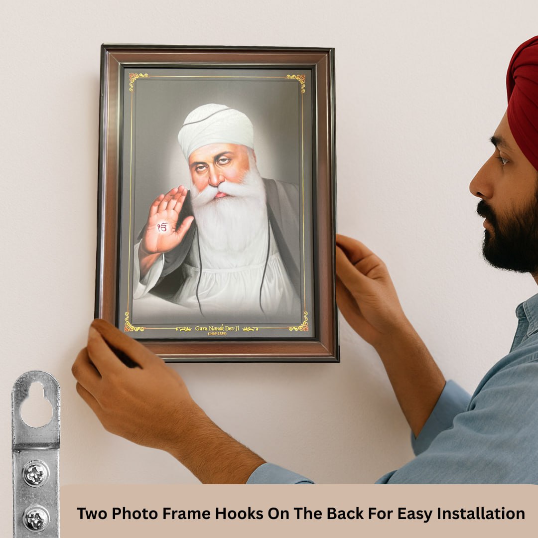 Guru Nanak Dev Ji Portrait Wall Hanging – 80cm x 60cm Large Frame with Hooks