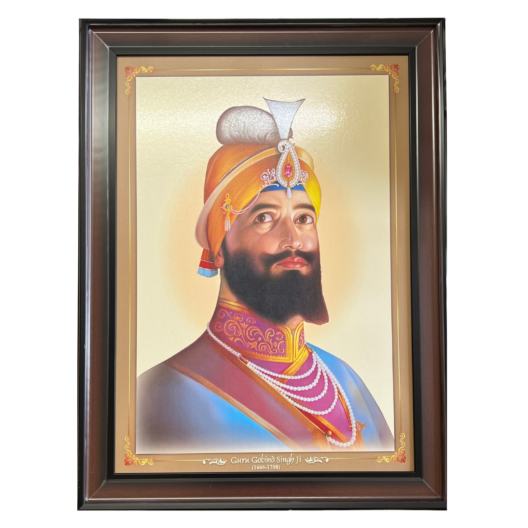 Guru Gobind Singh Ji Portrait Wall Hanging – 80cm x 60cm Large Religious Frame with Hooks