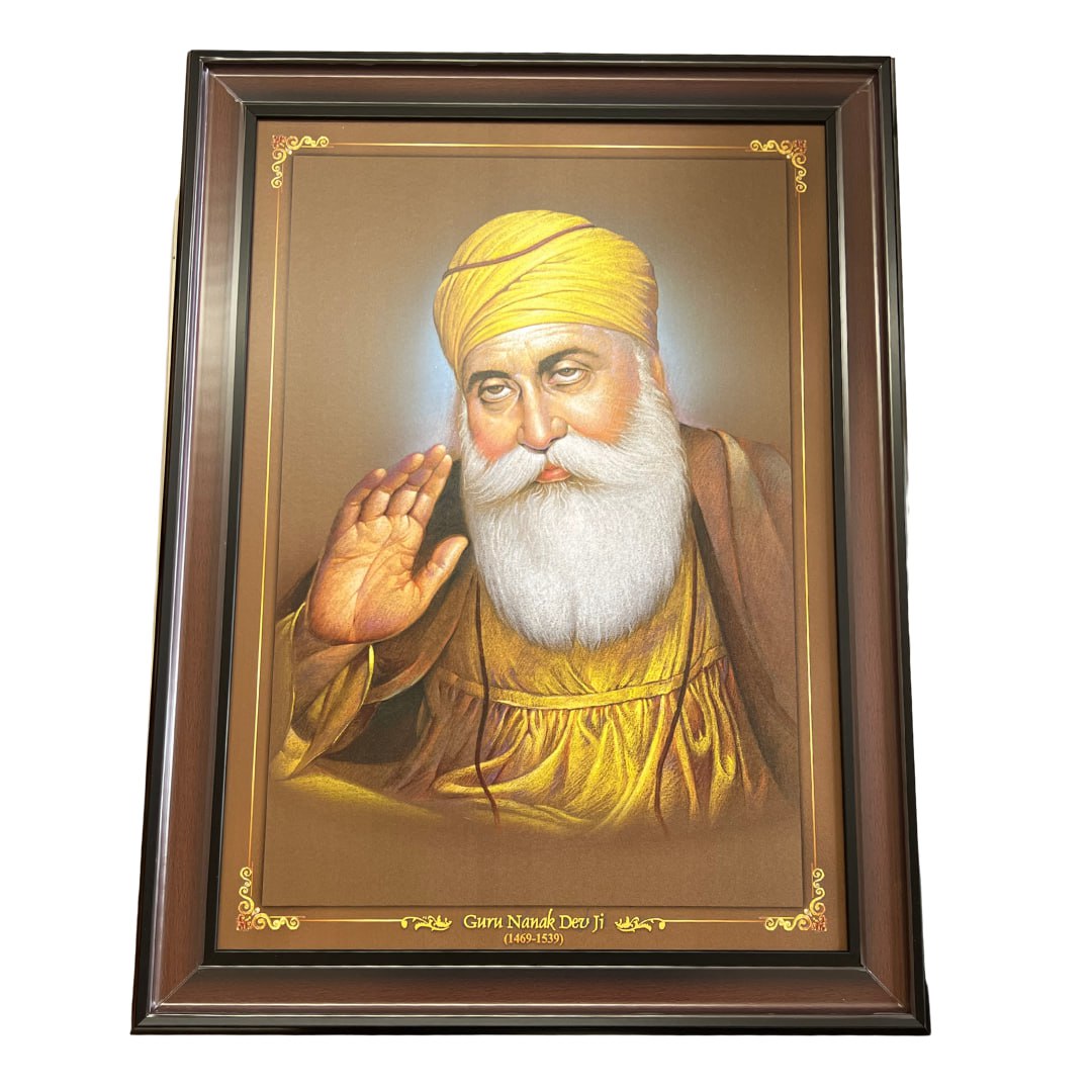 Guru Nanak Dev Ji Portrait Wall Hanging – 80cm x 60cm Large Frame with Hooks