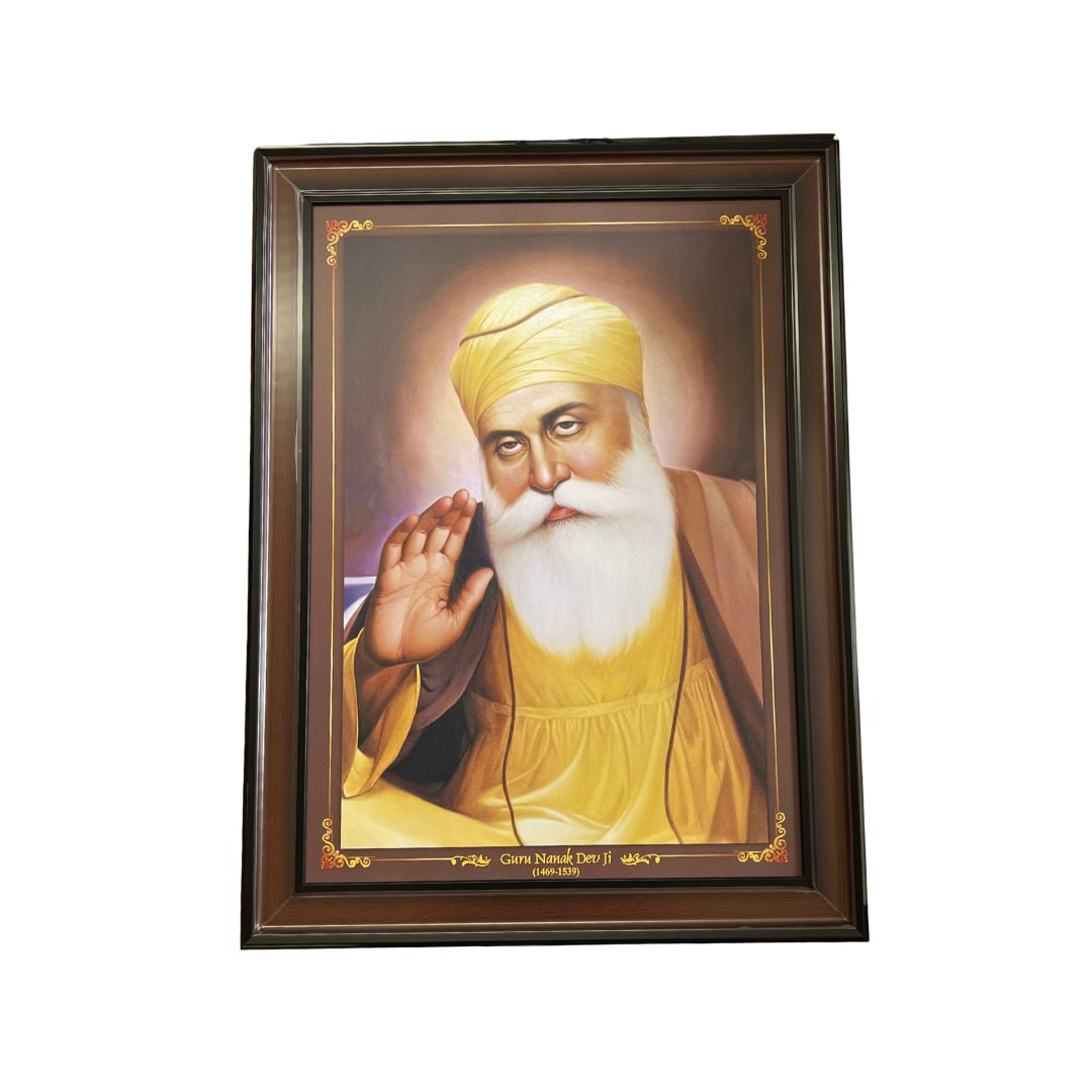 Guru Nanak Dev Ji Portrait Wall Hanging – 80cm x 60cm Large Frame with Hooks