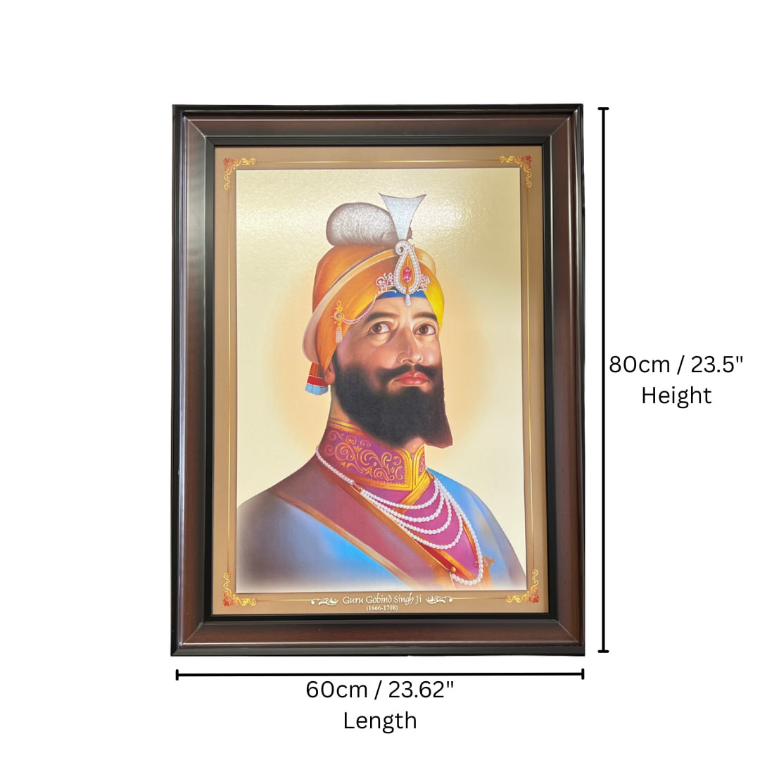 Guru Gobind Singh Ji Portrait Wall Hanging – 80cm x 60cm Large Religious Frame with Hooks