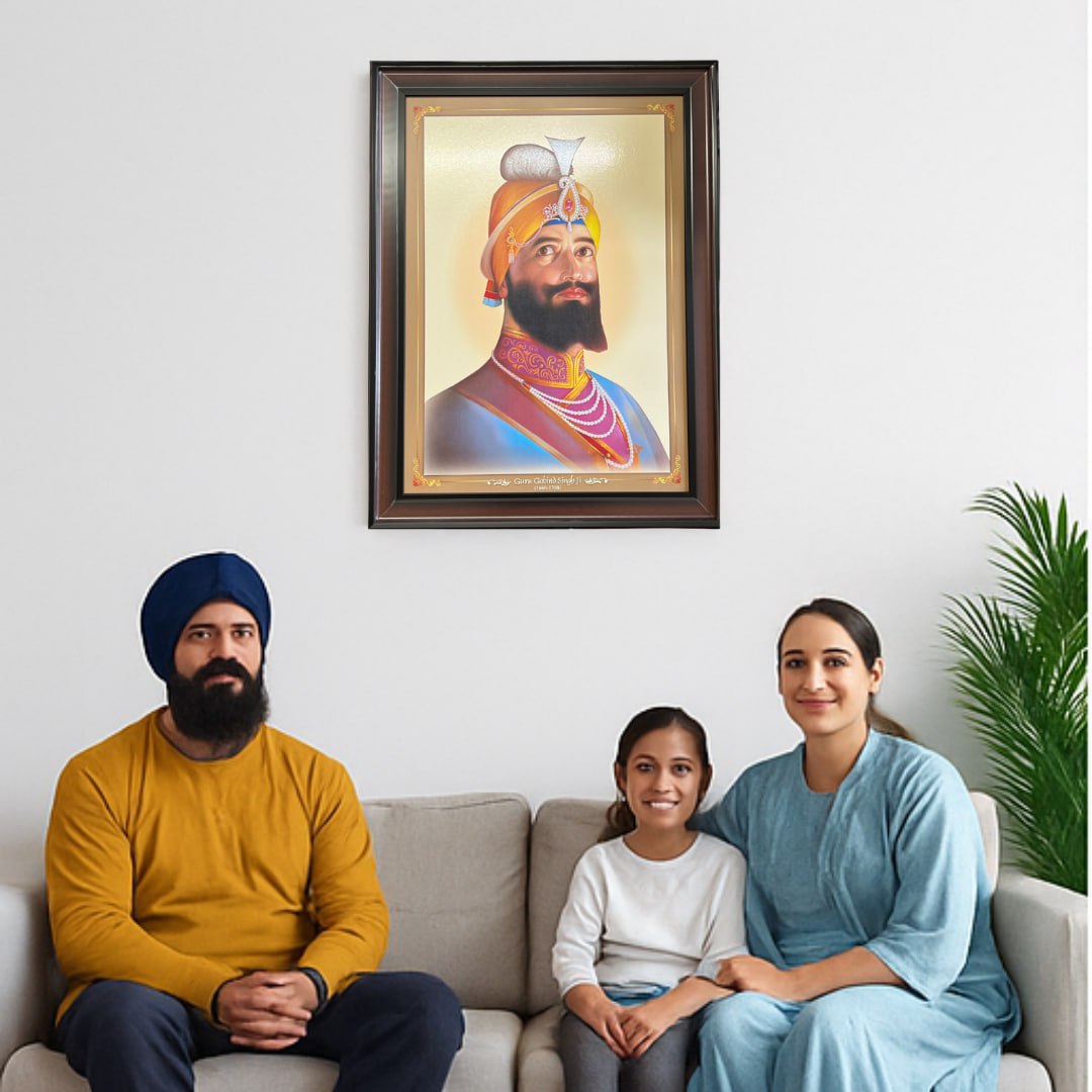 Guru Gobind Singh Ji Portrait Wall Hanging – 80cm x 60cm Large Religious Frame with Hooks