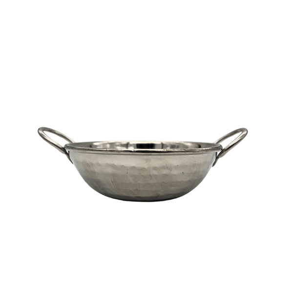 Medium Stainless Steel Serving Dish With Plain Handle - Hamered