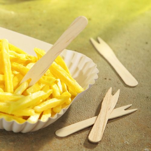 Papstar French Fry Wooden Forks - 50 Pack, 8.5 cm