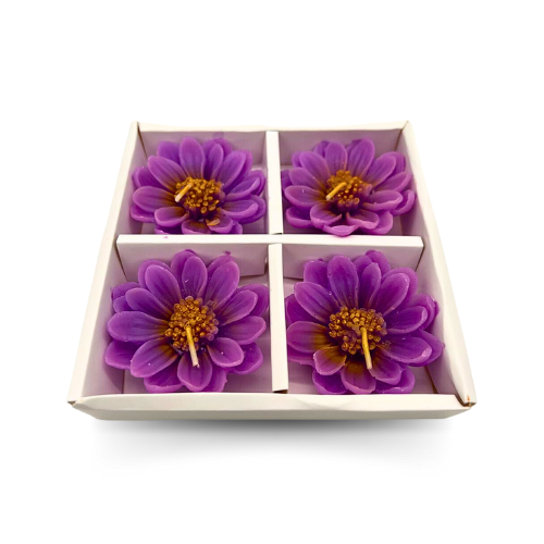 set of 4 Beautiful Flower Shape Purple Candles