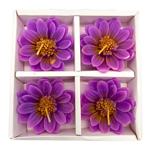 set of 4 Beautiful Flower Shape Purple Candles