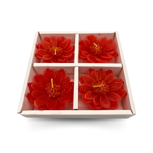 set of 4 Beautiful Flower Shape Red Candles