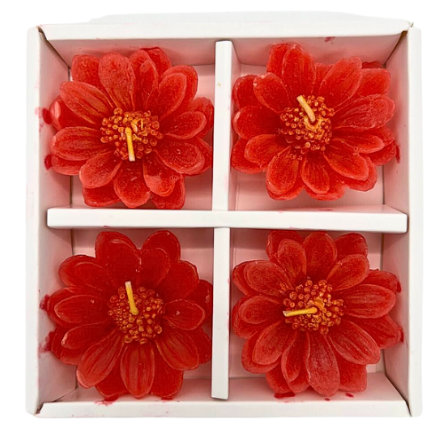 set of 4 Beautiful Flower Shape Red Candles