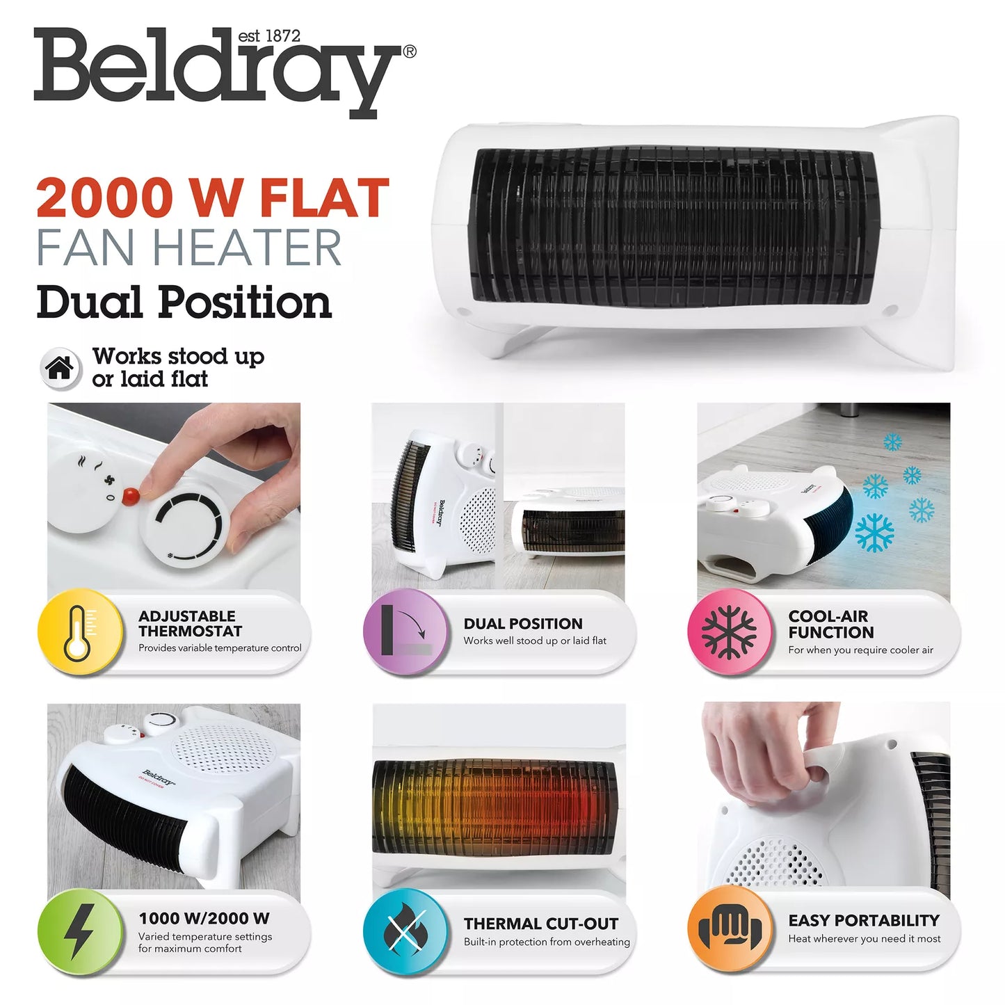 Beldray Electric Fan Heater – Portable with Cool Air Function