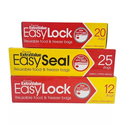 Essential Extra Value EasyLock & EasySeal Food and Freezer Bags – Multiple Sizes