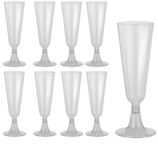 Plastic Champagne Flutes - Reusable Party Drinkware, 8 x 140ml