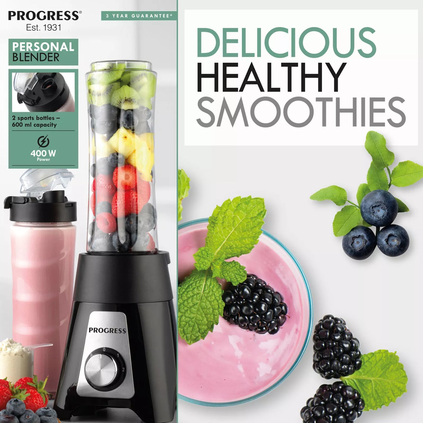 Progress Electric Blender – Set of 2 Bottles – 600ml