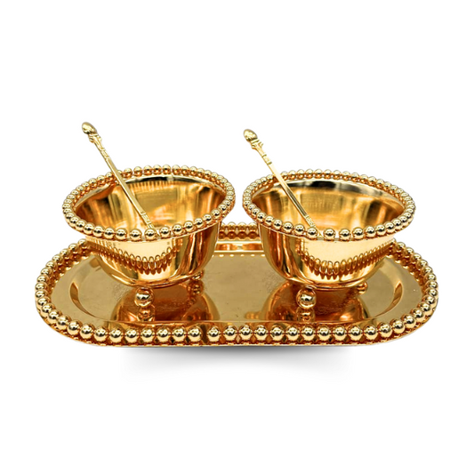 Traditional Gold Table Serving Set with 1 Tray, 2 Bowls, and 2 Spoons