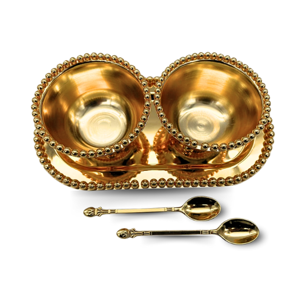 Traditional Gold Table Serving Set with 1 Tray, 2 Bowls, and 2 Spoons