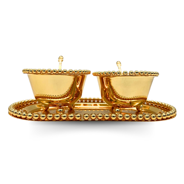 Traditional Gold Table Serving Set with 1 Tray, 2 Bowls, and 2 Spoons