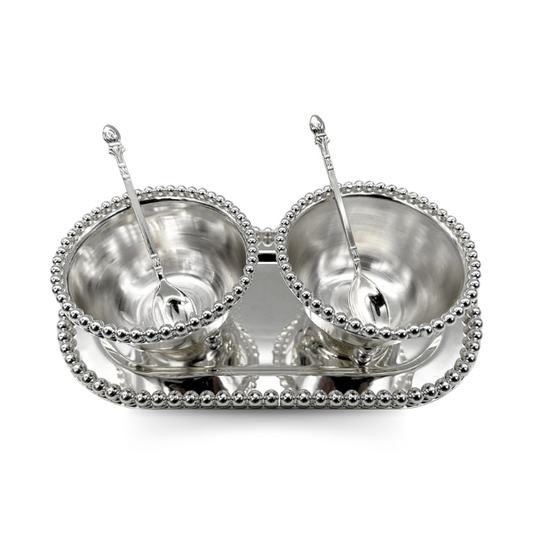 Traditional Silver Table Serving Dish Set with 1 Tray, 2 Bowls, and 2 Spoons