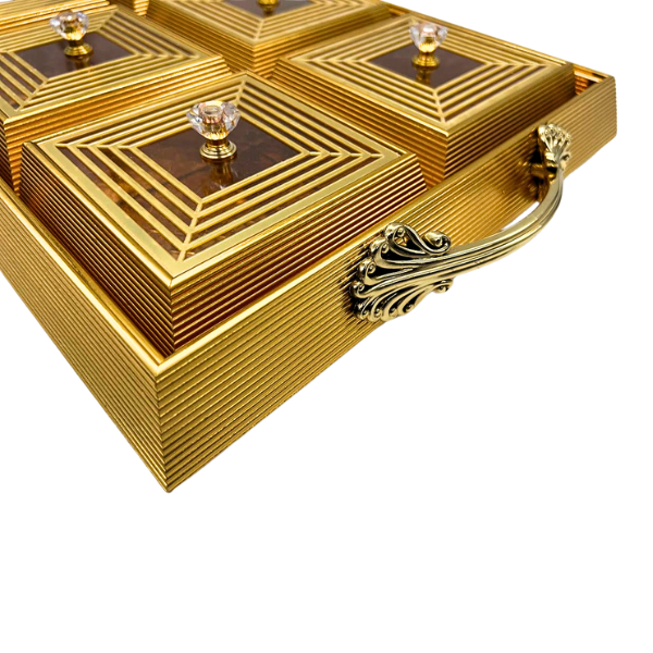 Gold Rectangle Platter Tray with 6 Compartments and Lids