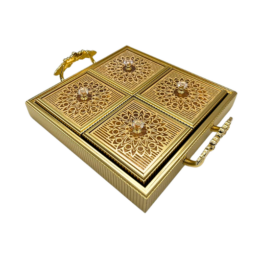 Golden Square Tray with 4 Compartments and Lids