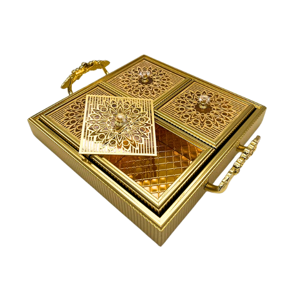 Golden Square Tray with 4 Compartments and Lids