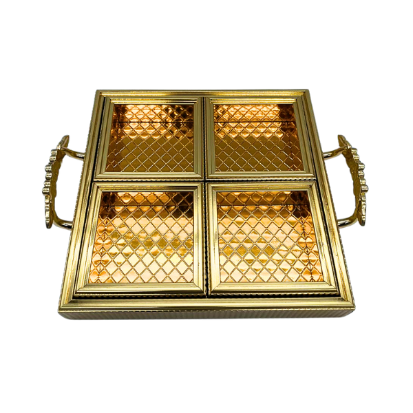 Golden Square Tray with 4 Compartments and Lids