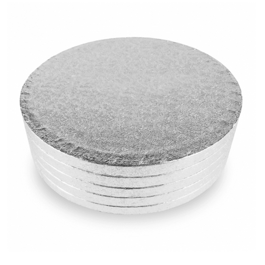 Round Embossed Set of 5 Cake Drums Thick Board Silver 18"