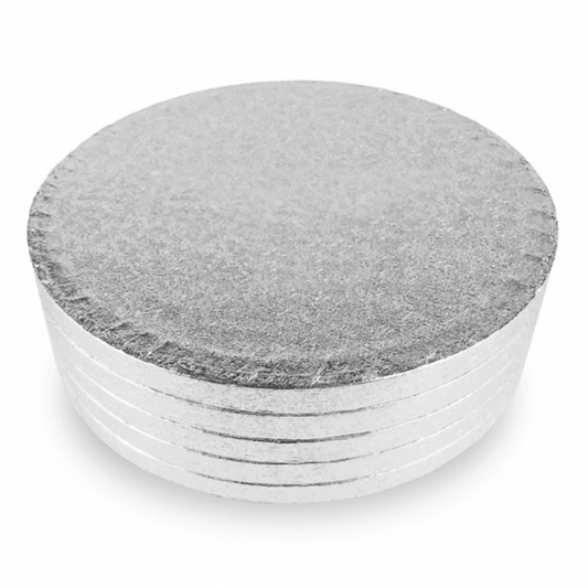 Round Embossed Set of 5 Cake Drums Thick Board Silver 20"