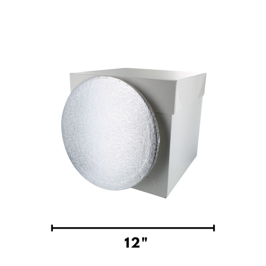 White Cake Box with Round silver Thick 12" Cake Drum Base