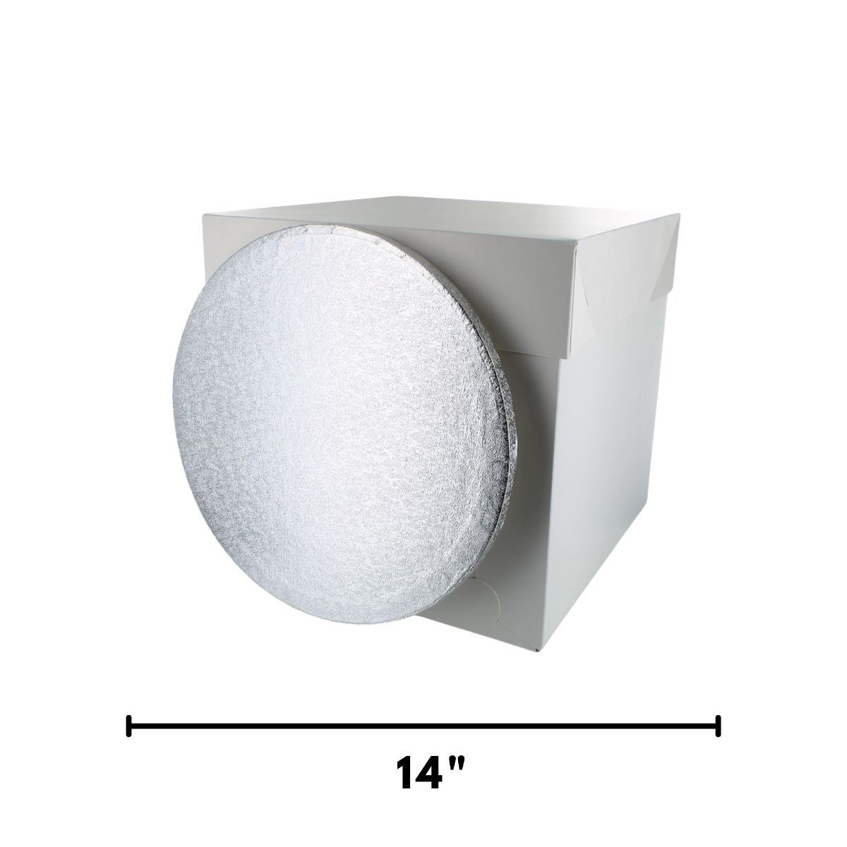 White Cake Box with Round silver Thick 14" Cake Drum Base
