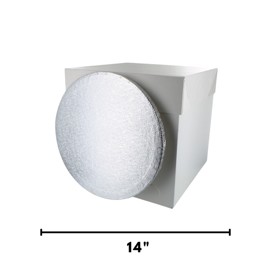 White Cake Box with Round silver Thick 14" Cake Drum Base