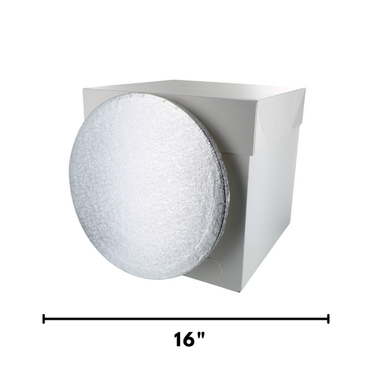 White Cake Box with Round silver Thick 16" Cake Drum Base