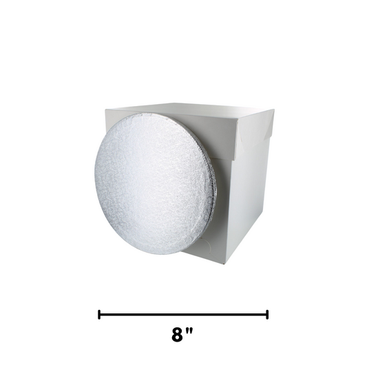 White Cake Box with Round silver Thick 8" Cake Drum Base