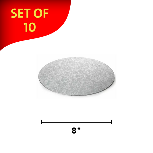 Round Embossed Set of 10 Cake Drums Thin Board Silver 8"