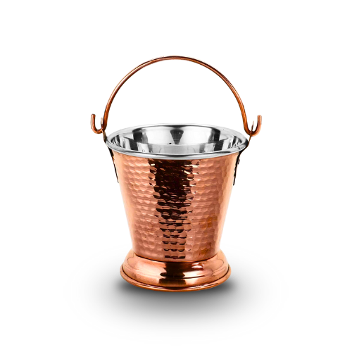 Medium Heavy-Duty Hammered Stainless Steel and Copper Balti/Bucket