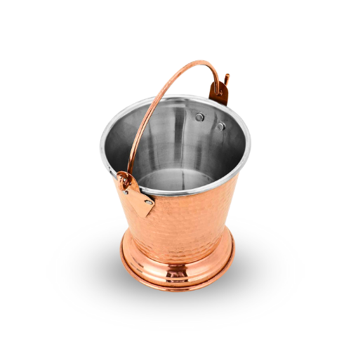 Medium Heavy-Duty Hammered Stainless Steel and Copper Balti/Bucket