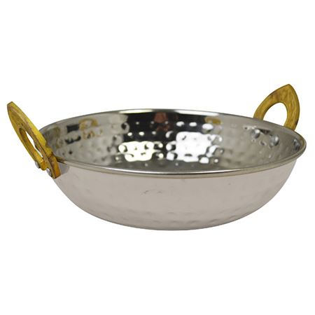 Stainless Steel Kadai Dish with Brass Handles - 17CM