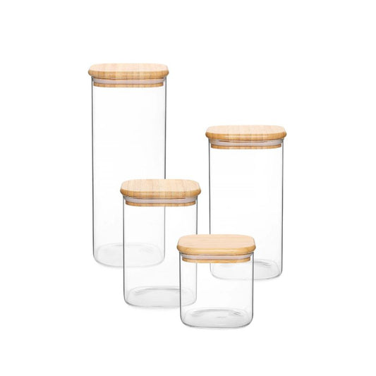 Jomafe Store & Care Square Glass Jar with Bamboo Lid - 800ML, 1100ML and 1400ML