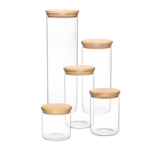 Jomafe Store & Care Round Glass Jar with Bamboo Lid - 500ML, 700ML, 1100ML and 1300ML