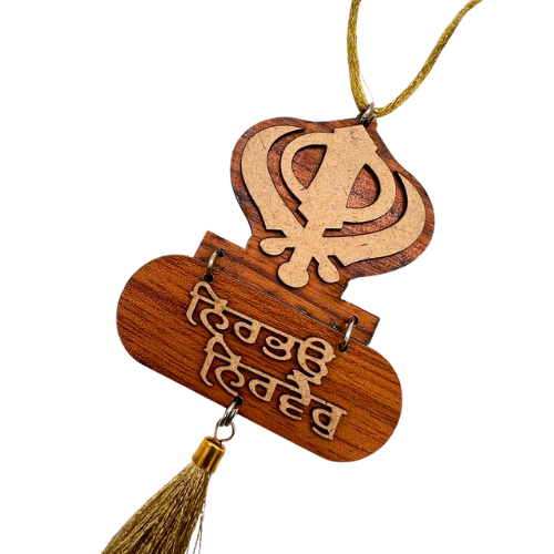 Diwali Decorations Wooden Nirbhau Nirvair Double-Sided Toran for Home Hanging Ornament