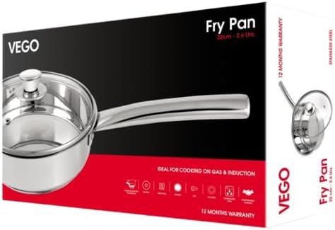 Vego Stainless Steel Fry Pan 22cm 2.6Ltr with Glass Lid