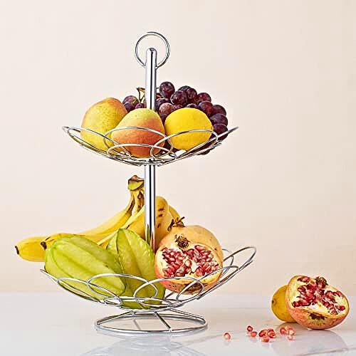 Royal Cuisine 2-Tier Silver Fruit and Vegetable Basket