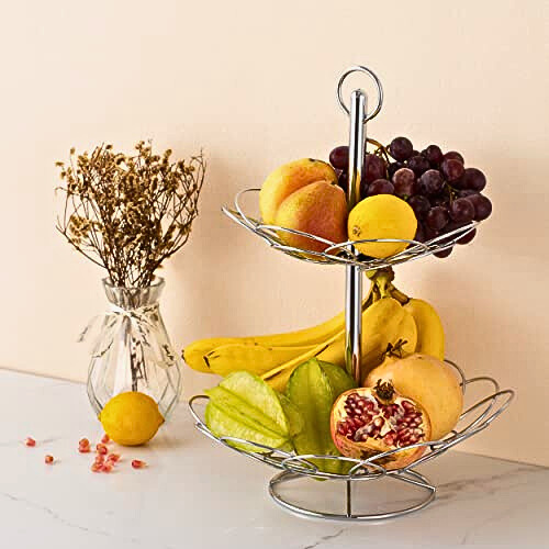 Royal Cuisine 2-Tier Silver Fruit and Vegetable Basket