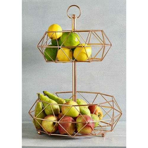 Royal Cuisine 2-Tier Rose Gold Fruit and Vegetable Basket