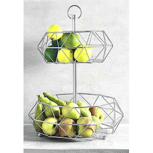 Royal Cuisine 2-Tier Silver Fruit and Vegetable Basket